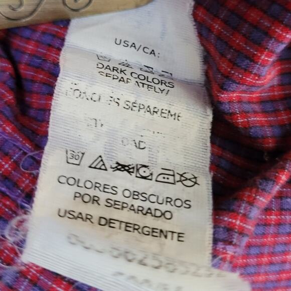 Vintage 1990s Chaps Mens Plaid Button Down Shirt Medium Red Blue Y2K Preppy - Picture 9 of 10